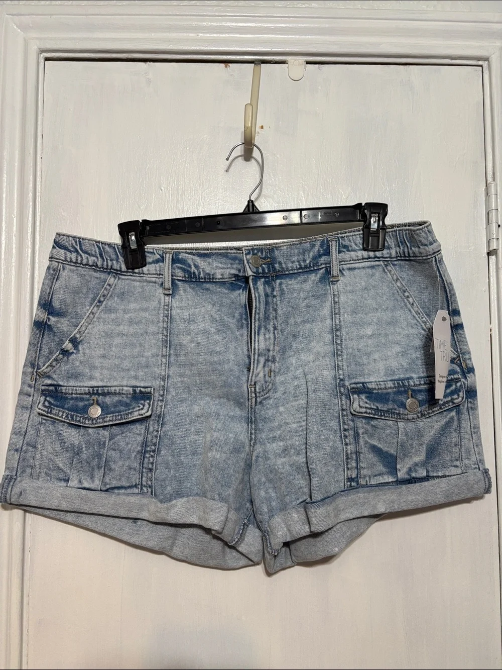 Time and Tru Light Wash Denim Cargo Shorts - Light Blue - Picture 1 of 5